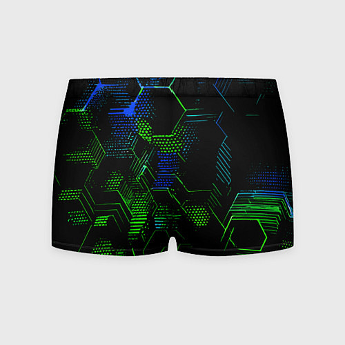 Мужские трусы Сине-зелёные точки и линии на чёрном фоне / 3D-принт – фото 2