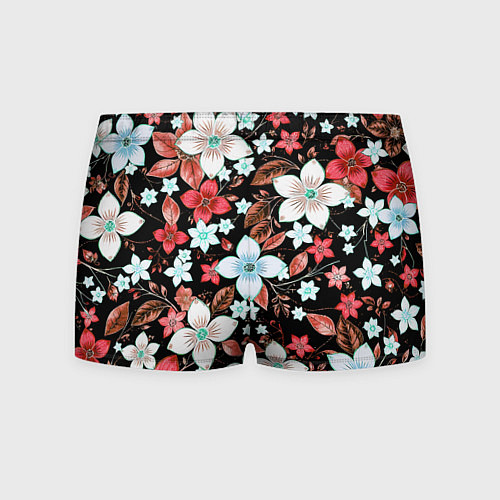 Мужские трусы Красно-белые цветы на чёрном фоне / 3D-принт – фото 2