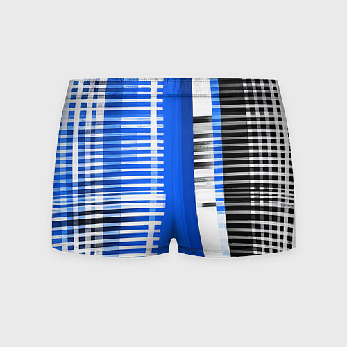 Мужские трусы White stripes on a black and blue background / 3D-принт – фото 2