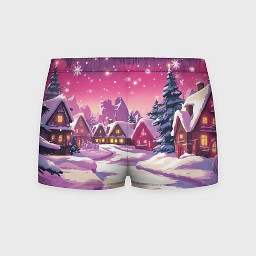 Мужские трусы Новогодние домики и фиолетовый закат / 3D-принт – фото 2
