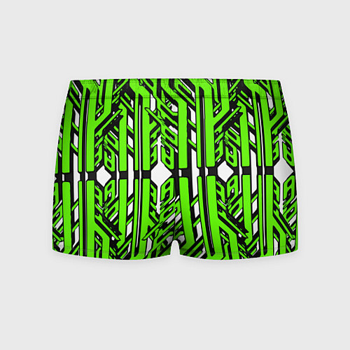 Мужские трусы Чёрно-зелёные техно полосы на белом фоне / 3D-принт – фото 2