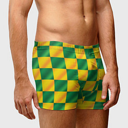 Трусы-боксеры мужские Желтый и зеленый геометрический паттерн, цвет: 3D-принт — фото 2