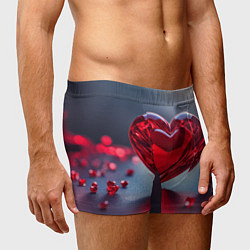Трусы-боксеры мужские Хрустальное красное сердце на сером фоне с боке, цвет: 3D-принт — фото 2