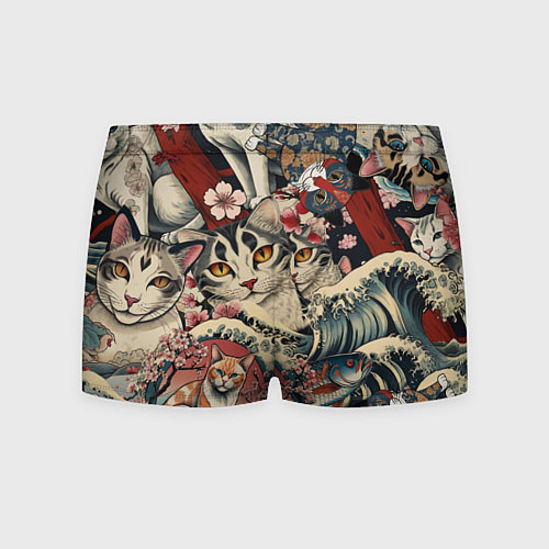 Мужские трусы Котики и рыбки в сакуре / 3D-принт – фото 2