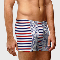 Трусы-боксеры мужские Полосатый морской орнамент с якорями, цвет: 3D-принт — фото 2