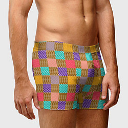 Трусы-боксеры мужские Разноцветные квадратные лоскуты пэчворк, цвет: 3D-принт — фото 2