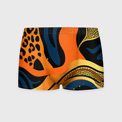 Трусы-боксеры мужские Леопардовый с синим и оранжевым, цвет: 3D-принт