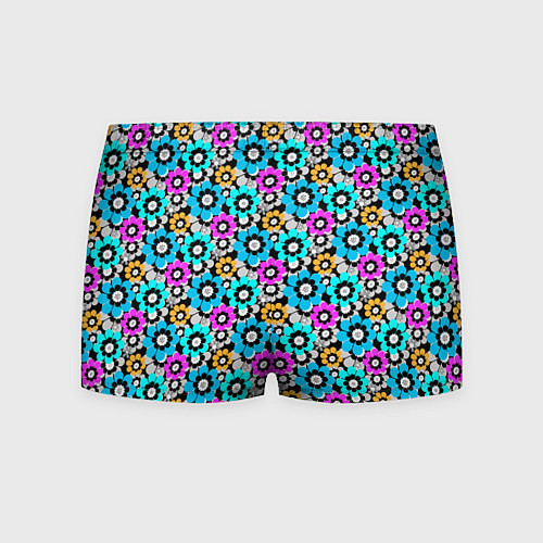 Мужские трусы Разноцветные цветы бирюзовые малиновые синие / 3D-принт – фото 2