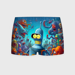 Трусы-боксеры мужские Робот-сгибальщик Бендер среди монстров - нейроарт, цвет: 3D-принт