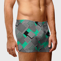 Трусы-боксеры мужские Черно бирюзовая абстрактная геометрия пэчворк, цвет: 3D-принт — фото 2