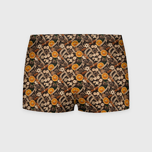 Мужские трусы Новогодний орнамент с корицей и дольками апельсина / 3D-принт – фото 2