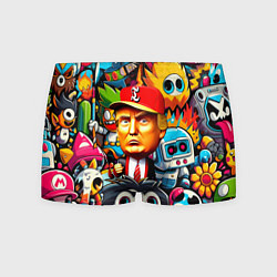 Мужские трусы Дональд Трамп в компании мультяшных персонажей