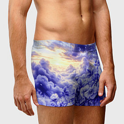 Трусы-боксеры мужские Сине-сиреневый цветы на фоне облаков, цвет: 3D-принт — фото 2