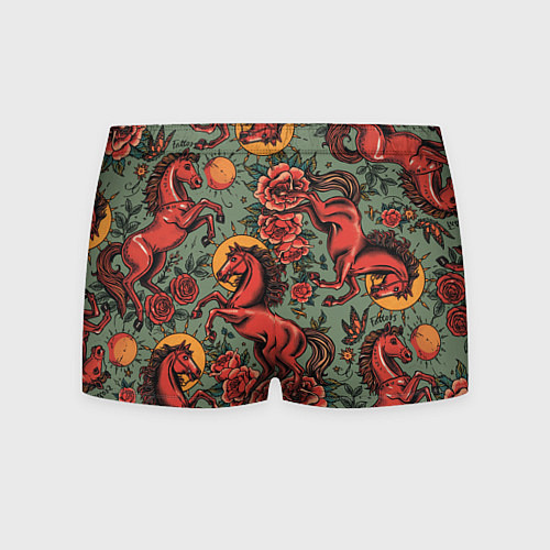Мужские трусы Красный конь и розы / 3D-принт – фото 2