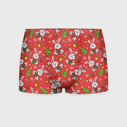 Трусы-боксеры мужские Новогодний паттерн с зайчиком, цвет: 3D-принт