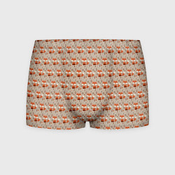 Трусы-боксеры мужские Лиса сидит среди цветов и листьев, цвет: 3D-принт