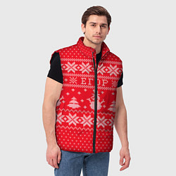 Мужской жилет Новогодний Егор ugly sweater со снеговиками, цвет: 3D-черный — фото 2