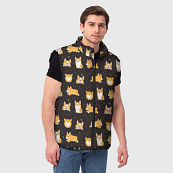 Мужской жилет Вельш корги бемброк - забавные щенки паттерн, цвет: 3D-черный — фото 2