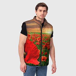 Мужской жилет Красный мак на закате, цвет: 3D-черный — фото 2