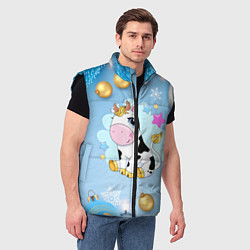 Мужской жилет Милый новогодний бычок, цвет: 3D-черный — фото 2