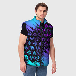 Мужской жилет GENSHIN NEON PATTERN SYMBOL НЕОН ЭМБЛЕМЫ, цвет: 3D-черный — фото 2