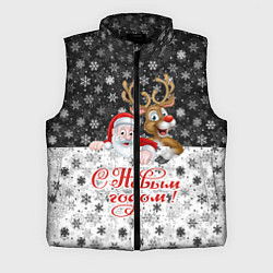 Мужской жилет С Новым Годом дед мороз и олень, цвет: 3D-черный