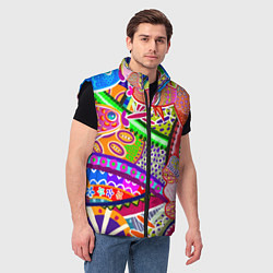 Мужской жилет Разноцветные яркие рыбки на абстрактном цветном фо, цвет: 3D-черный — фото 2