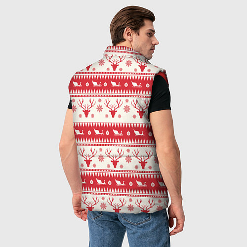 Мужской жилет Новогодний орнамент с Оленями / 3D-Красный – фото 4