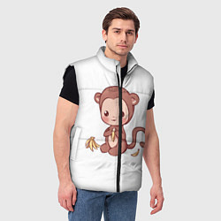 Мужской жилет Милая обезьяна ест банан, цвет: 3D-черный — фото 2