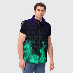 Мужской жилет НЕОНОВЫЙ ОГОНЬ ГЕНШИН ИМПАКТ СИМВОЛЫ, цвет: 3D-светло-серый — фото 2