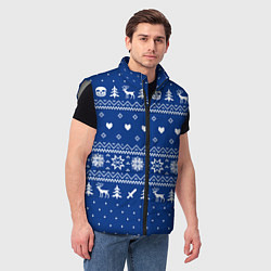 Мужской жилет НОВОГОДНИЙ СВИТЕР UNDERTALE SANS СИНИЙ, цвет: 3D-светло-серый — фото 2