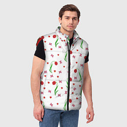 Мужской жилет Тюльпаны, бабочки, сердечки, цвет: 3D-красный — фото 2