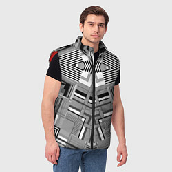 Мужской жилет Черно белый современный геометрический узор Симмет, цвет: 3D-красный — фото 2