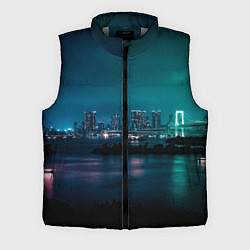 Мужской жилет Неоновый город с рекой - Светло-зелёный
