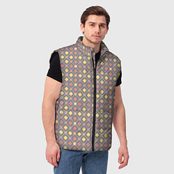 Мужской жилет Желтые, оранжевый квадраты на сером, цвет: 3D-черный — фото 2