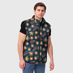 Мужской жилет Баклажаны персики бананы паттерн, цвет: 3D-черный — фото 2