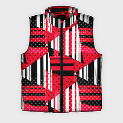 Мужской жилет Красный, черный и белый горошек и полоска, пэчворк, цвет: 3D-светло-серый
