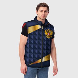 Мужской жилет Золотой герб России на объемном синим фоне, цвет: 3D-красный — фото 2