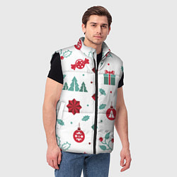 Мужской жилет Новый год подарки, конфеты, ёлочные шары, цвет: 3D-черный — фото 2
