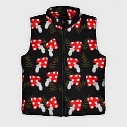 Мужской жилет Мухоморы на черном фоне