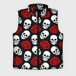 Мужской жилет Весёлые черепки и розы, цвет: 3D-светло-серый