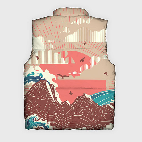 Мужской жилет Большие океанские волны и скалистый остров на зака / 3D-Светло-серый – фото 2