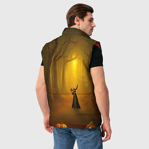 Мужской жилет Ведьма в черном платье в заколдованном лесу с тыкв / 3D-Красный – фото 4