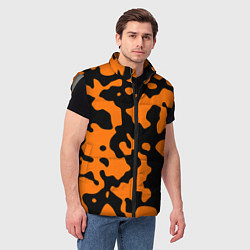 Мужской жилет Чёрные абстрактные пятна на оранжевом фоне, цвет: 3D-светло-серый — фото 2