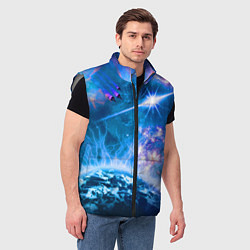 Мужской жилет Космос - планета и яркая звезда, цвет: 3D-светло-серый — фото 2
