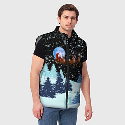 Мужской жилет Санта на оленях в ночном небе, цвет: 3D-светло-серый — фото 2