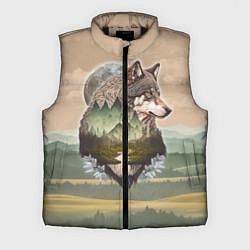 Мужской жилет Портрет волка в технике двойной экспозиции, цвет: 3D-черный