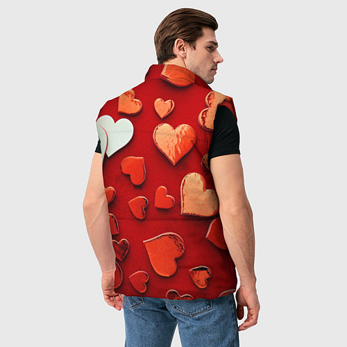 Мужской жилет Красные сердца на красном фоне / 3D-Красный – фото 4