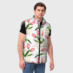 Мужской жилет Тюльпаны в конвертах - паттерн, цвет: 3D-светло-серый — фото 2