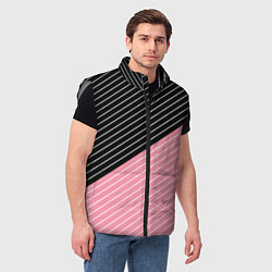 Мужской жилет Узор в черную и розовую полоску, цвет: 3D-светло-серый — фото 2